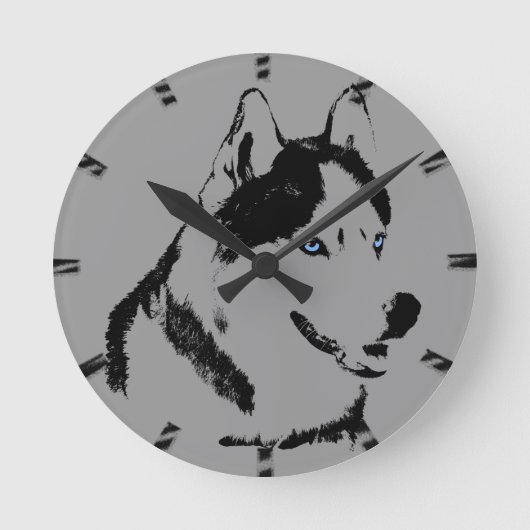 Husky Clock geeft decor Sled Dog Wall Clock Ronde Klok (Voorkant)