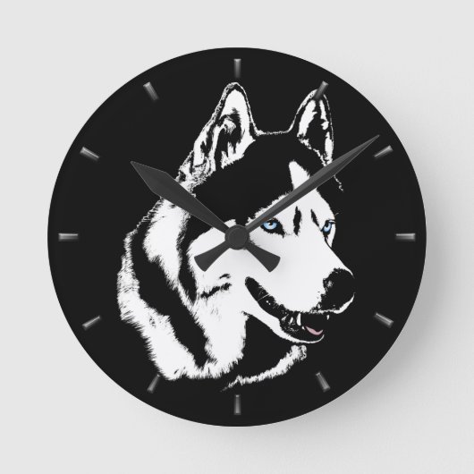 Husky Clock geeft decor Sled Dog Wall Clock Ronde Klok (Voorkant)