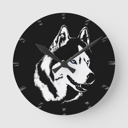 Husky Clock geeft decor Sled Dog Wall Clock Ronde Klok (Voorkant)