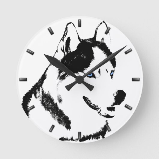 Husky Clock geeft decor Sled Dog Wall Clock Ronde Klok (Voorkant)