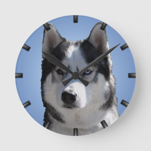 Husky Clock geeft decor Sled Dog Wall Clock Ronde Klok (Voorkant)