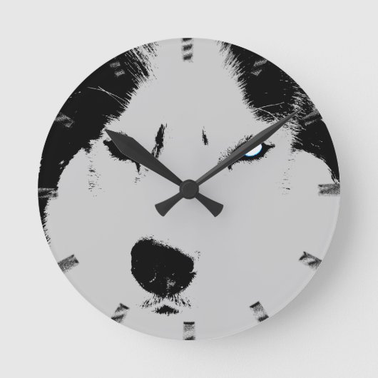 Husky Clock Wolf Husky Sled Dog Wall klok (Voorkant)