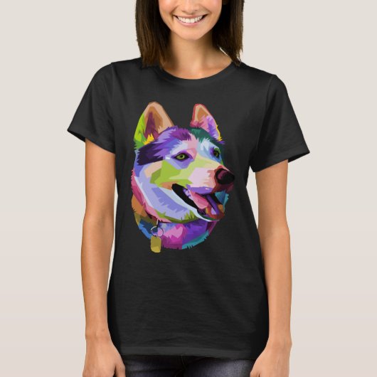 husky Colorful Dog Pop Style T-shirt (Voorkant)