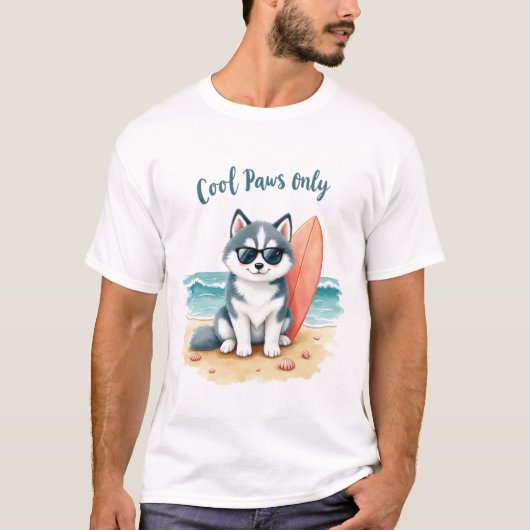 Husky Cool Paws Strand Design T-shirt (Voorkant)