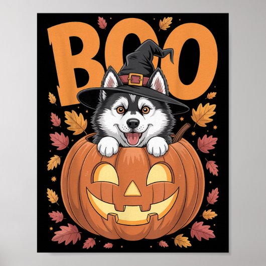 Husky Costume On Pumpkin Halloween Siberian Husky  Poster (Voorkant)