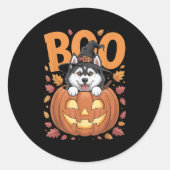 Husky Costume On Pumpkin Halloween Siberian Husky  Ronde Sticker (Voorkant)