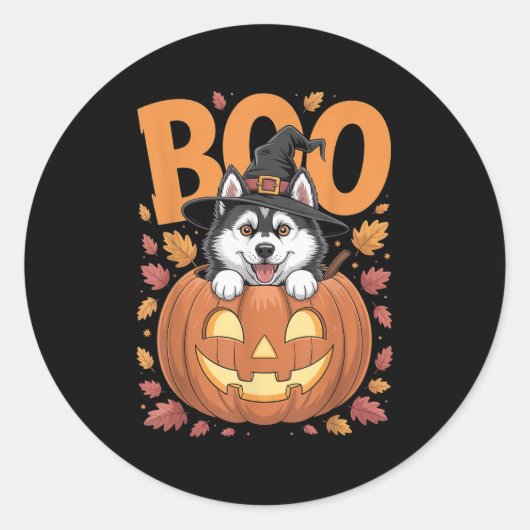 Husky Costume On Pumpkin Halloween Siberian Husky  Ronde Sticker (Voorkant)
