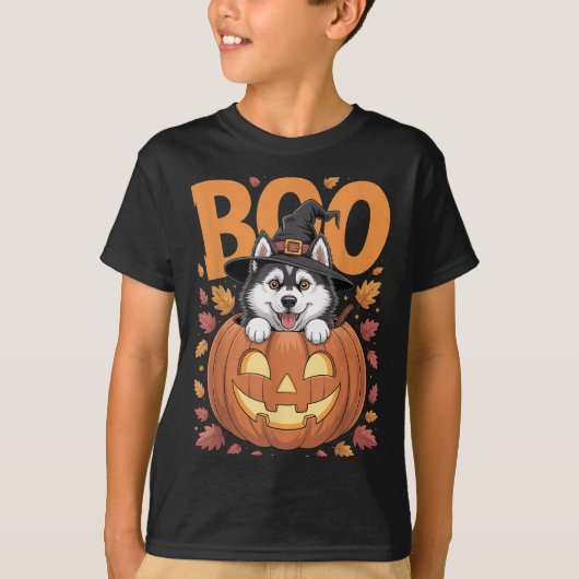 Husky Costume On Pumpkin Halloween Siberian Husky T-shirt (Voorkant)