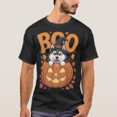 Husky Costume On Pumpkin Halloween Siberian Husky  T-shirt (Voorkant)