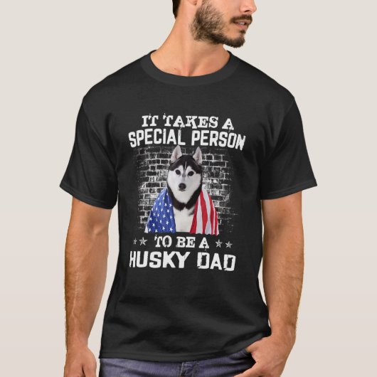 Husky Dad met Proud American Flag Dog vaders Da T-shirt (Voorkant)
