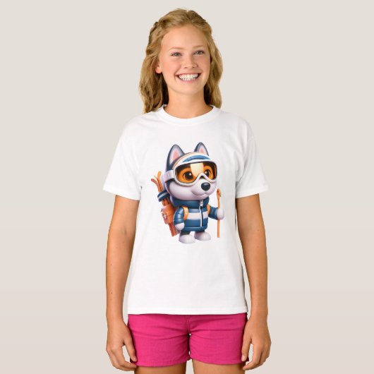 Husky de Avontuurlijke Skiër T-shirt (Voorkant volledig)