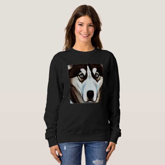 Husky design dog imprint artwork face with Siberia Trui (Voorkant volledig)