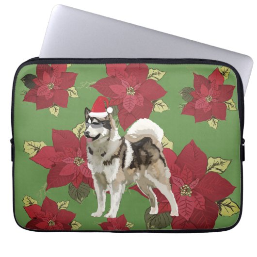 Husky Dog Christmas Hoesje Laptop Sleeve (Voorkant)