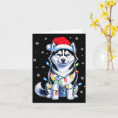 Husky Dog Christmas Lights Santa Hat Family Xmas P Kaart (Gele Bloem)