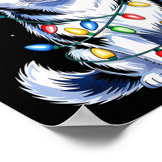 Husky Dog Christmas Lights Santa Hat Family Xmas P Poster (Hoek)