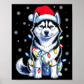 Husky Dog Christmas Lights Santa Hat Family Xmas P Poster (Voorkant)