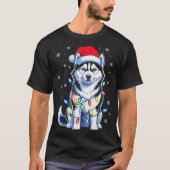 Husky Dog Christmas Lights Santa Hat Family Xmas P T-shirt (Voorkant)