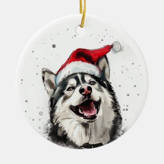 Husky Dog Christmas Personalized Keramisch Ornament (Voorkant)