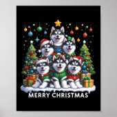 Husky Dog Christmas Tree Merry Christmas Matching Poster (Voorkant)