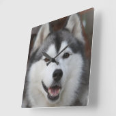 Husky Dog Clock Vierkante Klok (Hoek)