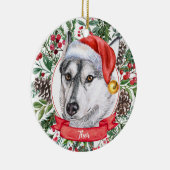 Husky Dog Custom Santa Hat kerstversiering Keramisch Ornament (Rechts)