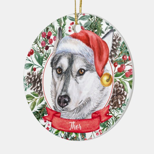 Husky Dog Custom Santa Hat kerstversiering Keramisch Ornament (Links)