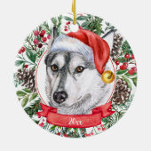 Husky Dog Custom Santa Hat kerstversiering Keramisch Ornament (Achterkant)
