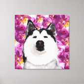Husky Dog en Rozen Single Wall Art Canvas Afdruk (Voorkant)