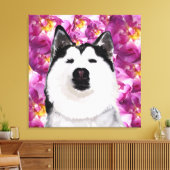 Husky Dog en Rozen Single Wall Art Canvas Afdruk (Insitu (Woonkamer))