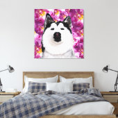 Husky Dog en Rozen Single Wall Art Canvas Afdruk (Insitu (Slaapkamer))