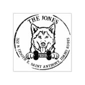 Husky Dog Familie Retouradres Rubberstempel (Afrduk)