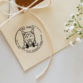 Husky Dog Familie Retouradres Rubberstempel