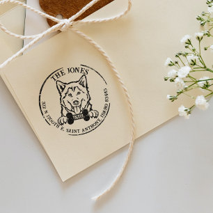 Husky Dog Familie Retouradres Rubberstempel