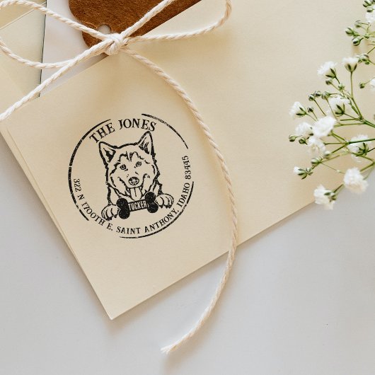 Husky Dog Familie Retouradres Rubberstempel