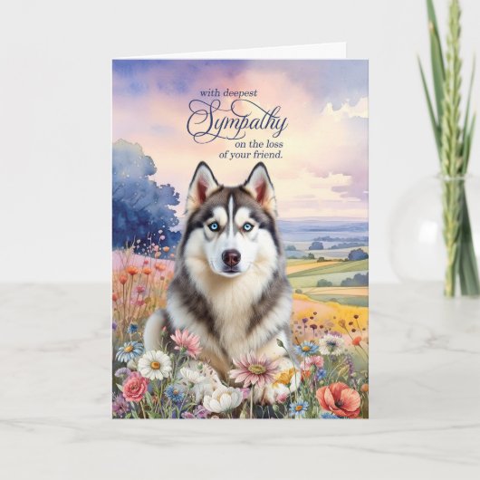 Husky Dog Field of Wildflowers Pet Sympathy Kaart (Voorkant)