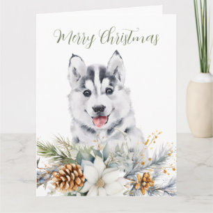 Husky Dog Floral Christmas Gevouwen Wenskaart Kaart