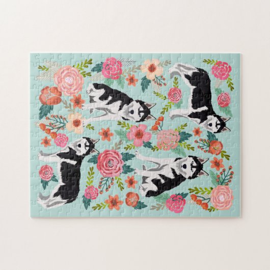 Husky Dog  Florals Legpuzzel (Horizontaal)