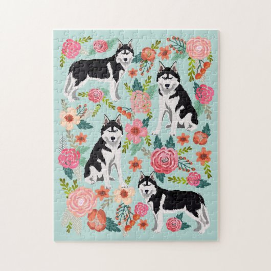 Husky Dog  Florals Legpuzzel (Verticaal)