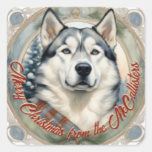 Husky Dog Gepersonaliseerde Kerst Kaart Sticker Se