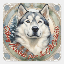 Husky Dog Gepersonaliseerde Kerst Kaart Sticker Se