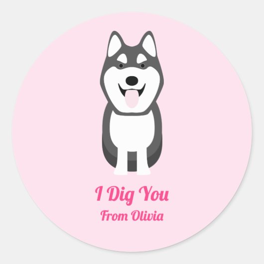 Husky Dog Gift Label, Valentijnsdag Party Ronde Sticker (Voorkant)