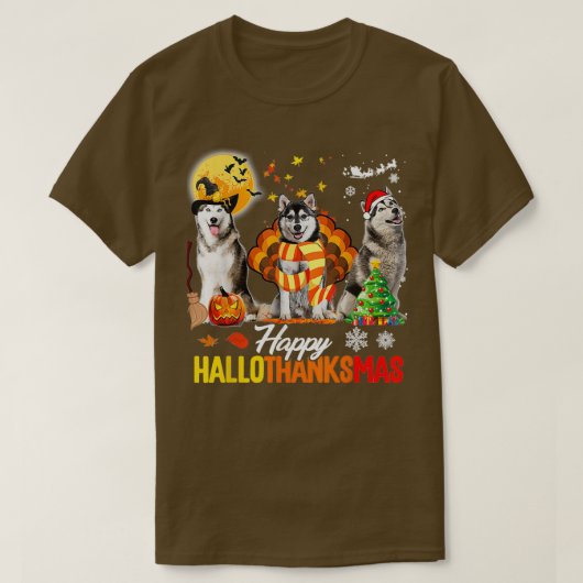 Husky Dog Happy Halothanksmas Halloween Thanksgiv T-shirt (Design voorkant)