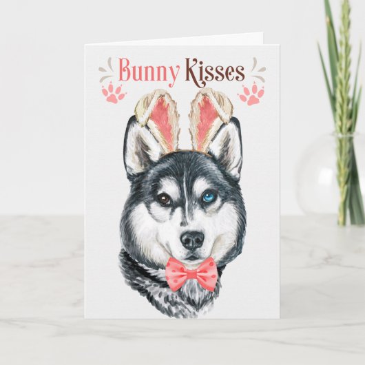 Husky Dog in Bunny Ears voor Pasen Feestdagen Kaart (Voorkant)