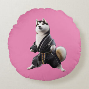 Husky Dog kent Karate, Husky Dog Karate Player Rond Kussen