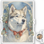 Husky Dog Kerst sticker (Voorkant)