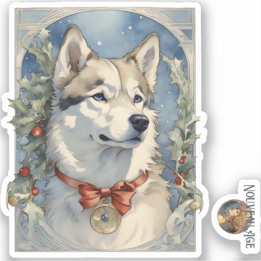 Husky Dog Kerst sticker (Voorkant)