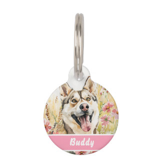 Husky Dog Label – Aangepaste Waterverf voor huisdi Huisdierpenning