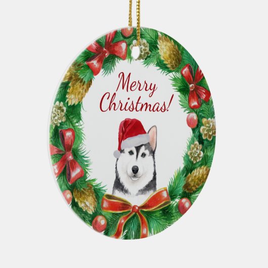 Husky Dog Merry kerstmis Keramisch Ornament (Rechts)