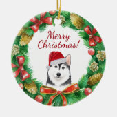 Husky Dog Merry kerstmis Keramisch Ornament (Voorkant)