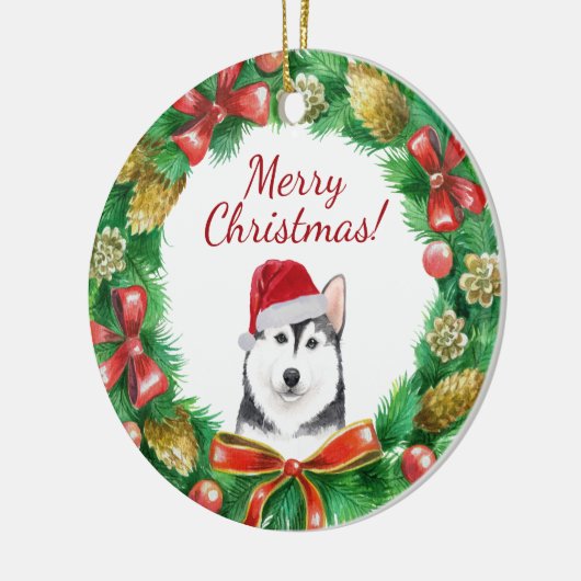 Husky Dog Merry kerstmis Keramisch Ornament (Links)